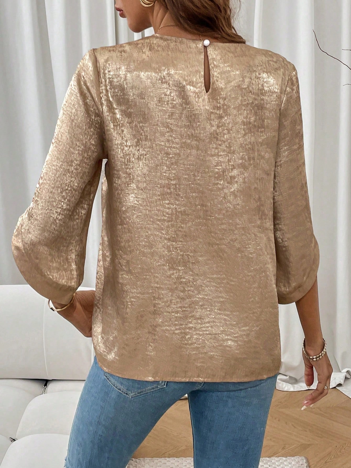 Blus Wanita Warna Solid Metali - Luxury Lifestyle Women ulasan dan harga