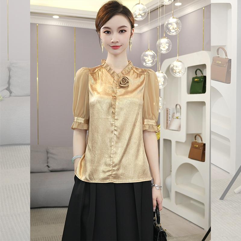 Atasan Kemeja Sambungan Emas S - Luxury Lifestyle Women ulasan dan harga